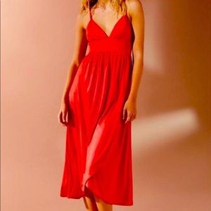 Silky red urban outfitters dress with slit